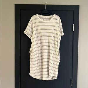 Cherish White and Black Striped Midi Dress